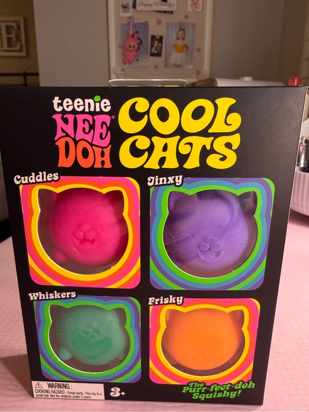 Brand New Doh Teenie Weenie Cool Cats Squishy Set - Pink, Purple, Green, Orange